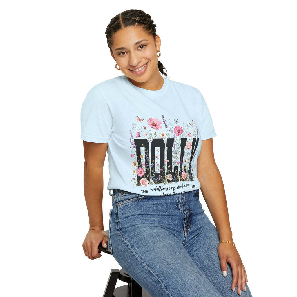 DOLLY Floral Band Tee — Vintage Country Music Tribute Shirt