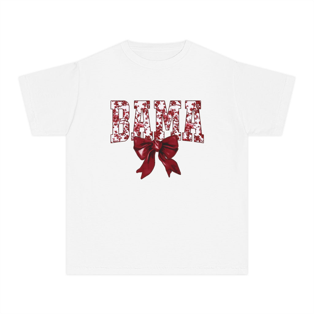 Youth Tee — 'BAMA' Red Floral Letters with Bow