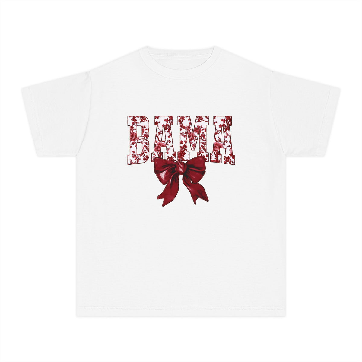 Youth Tee — 'BAMA' Red Floral Letters with Bow