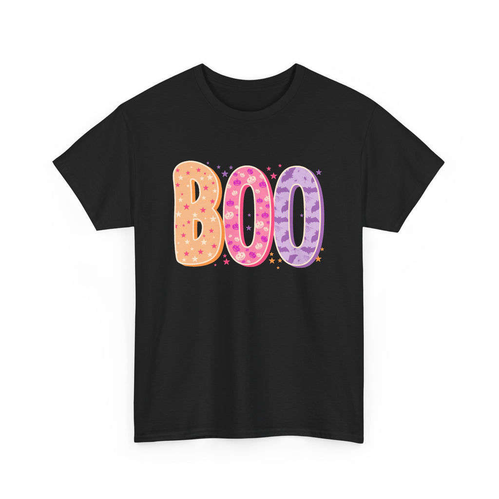BOO Halloween Tee — Colorful Pastel Ghost Letter T-Shirt