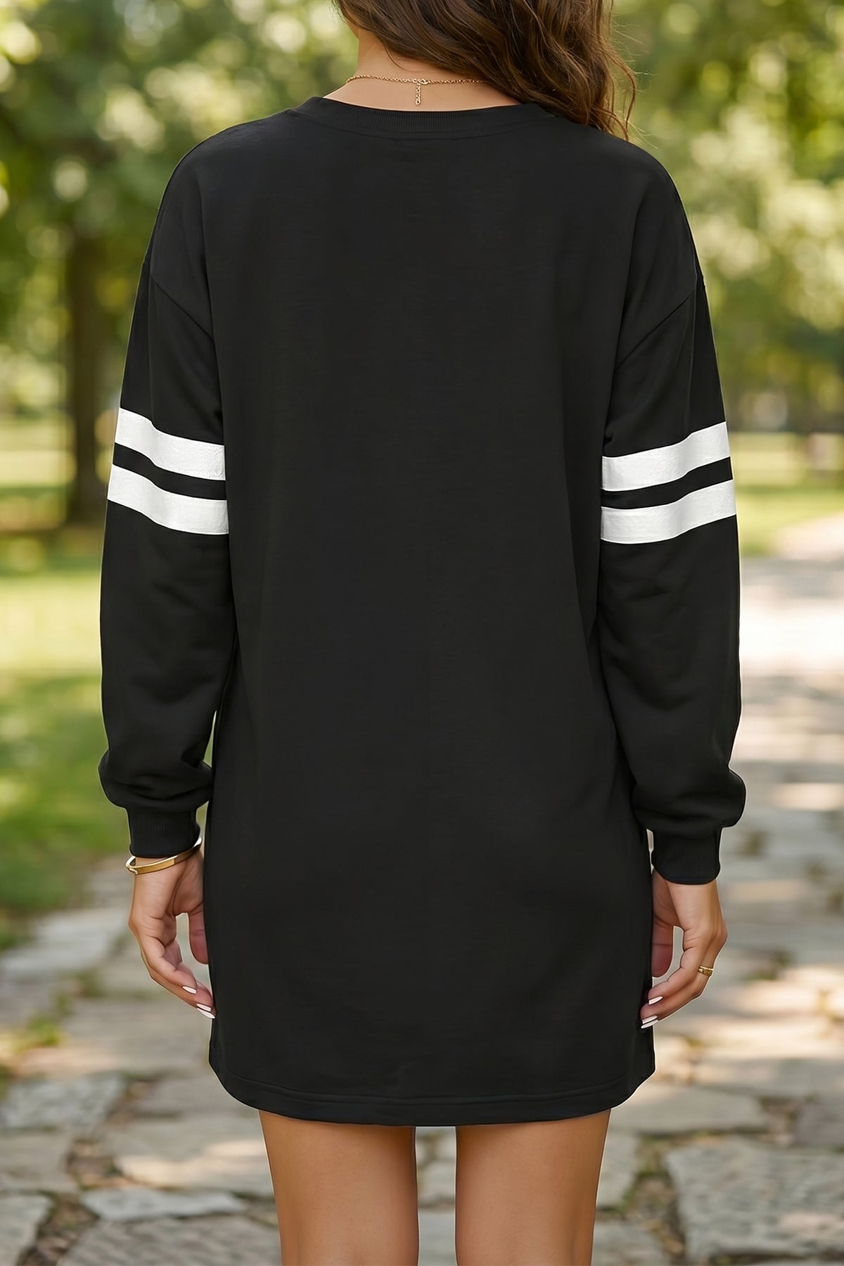 Sky Blue Varsity Contrast Banded Sleeve Shift Sweatshirt Dress