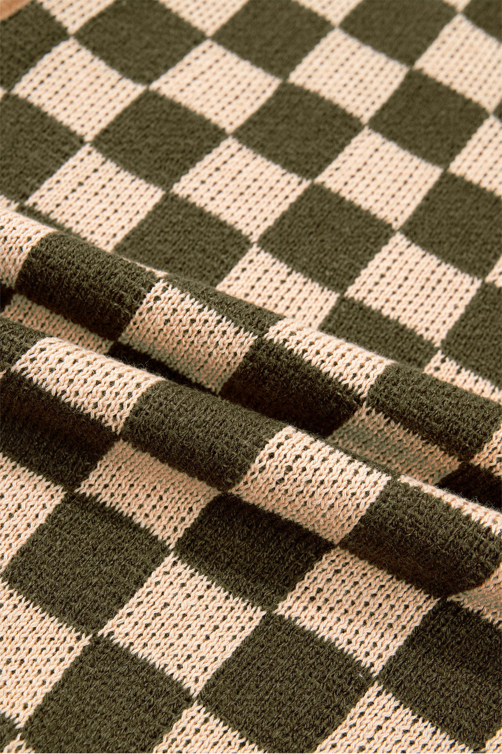 Checker Drop Shoulder Long Sleeve Knit Sweater