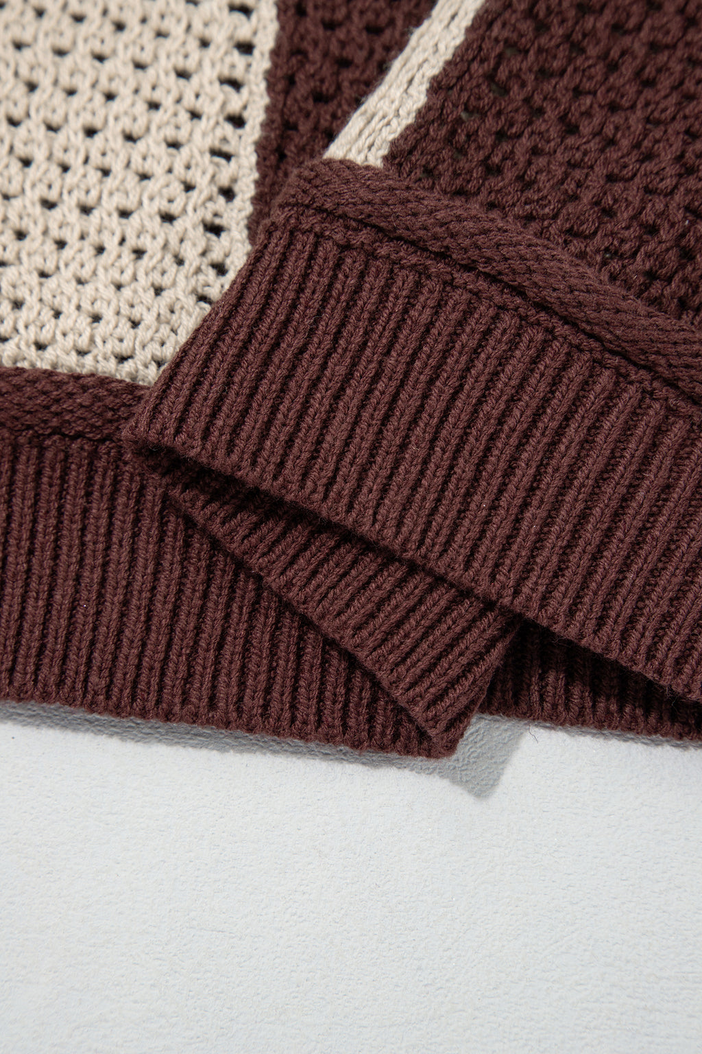 Brown Checkered Pattern Knit Loose Pullover Sweater