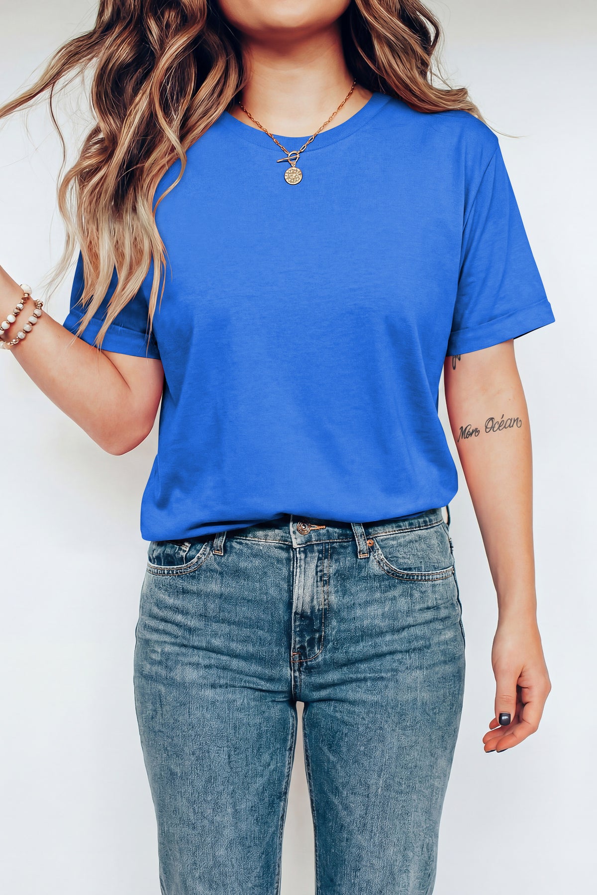 Tillandsia Purple Casual Plain Crew Neck Tee