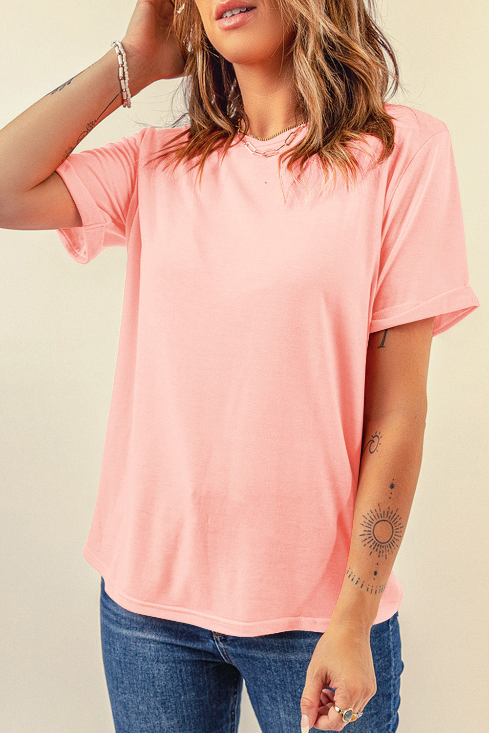 Tillandsia Purple Casual Plain Crew Neck Tee