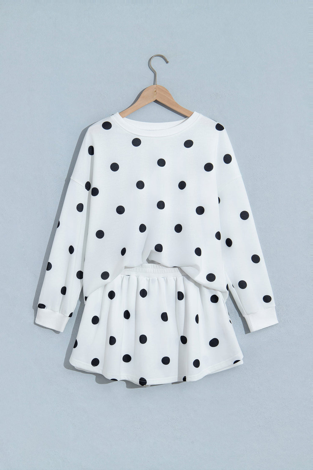 Polka Dot Raw Hem Sweatshirt & Skort Set