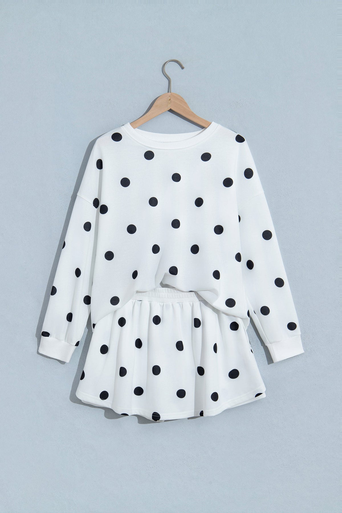 Polka Dot Raw Hem Sweatshirt & Skort Set