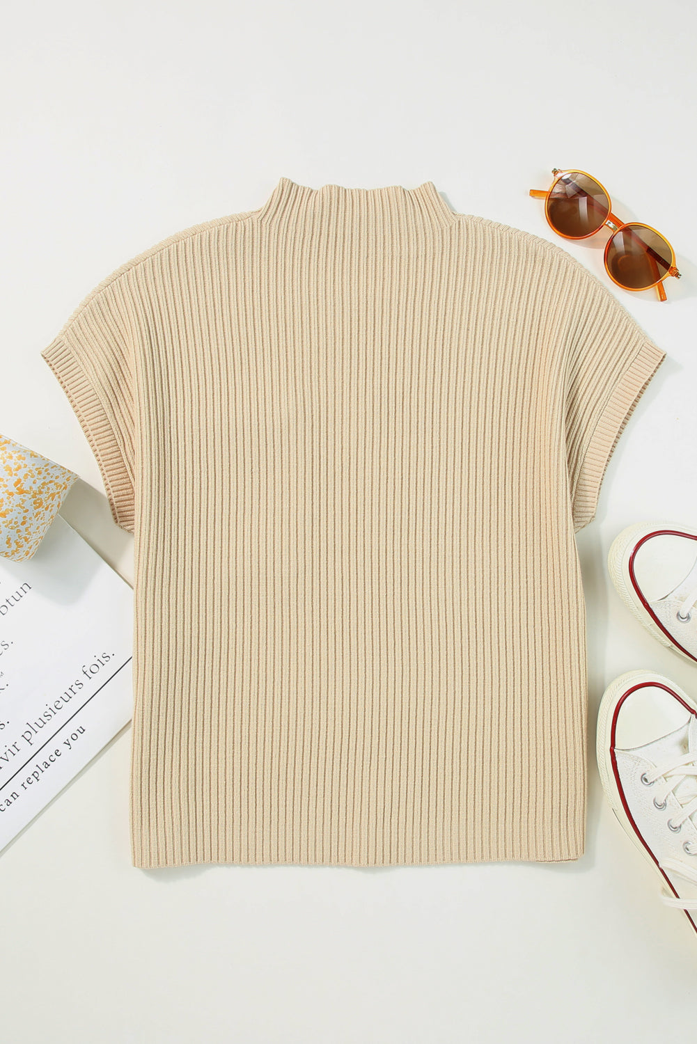 Solid Ribbed Knit Patch Pocket Short Sleeve Top
