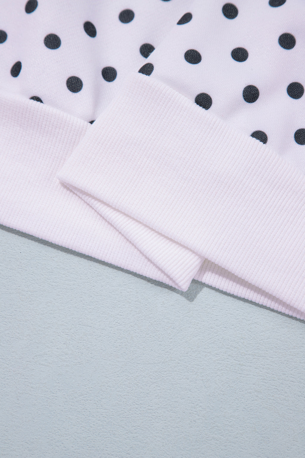 White Polka Dot Ribbed Stand Neck Plus Size Casual Sweatshirt