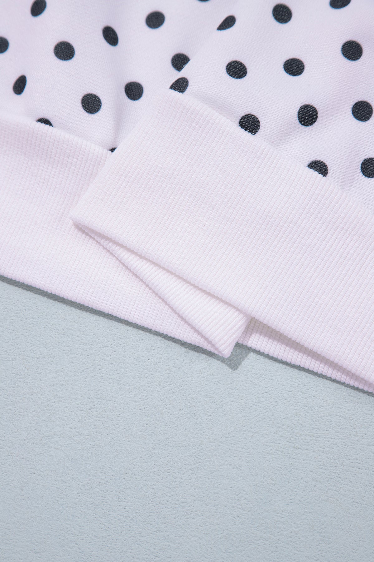 White Polka Dot Ribbed Stand Neck Plus Size Casual Sweatshirt