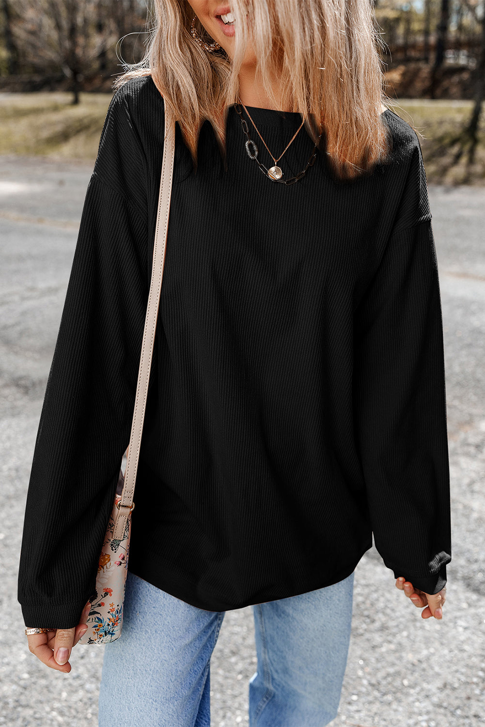 Orange Ribbed Corduroy Oversized Sweatshirt