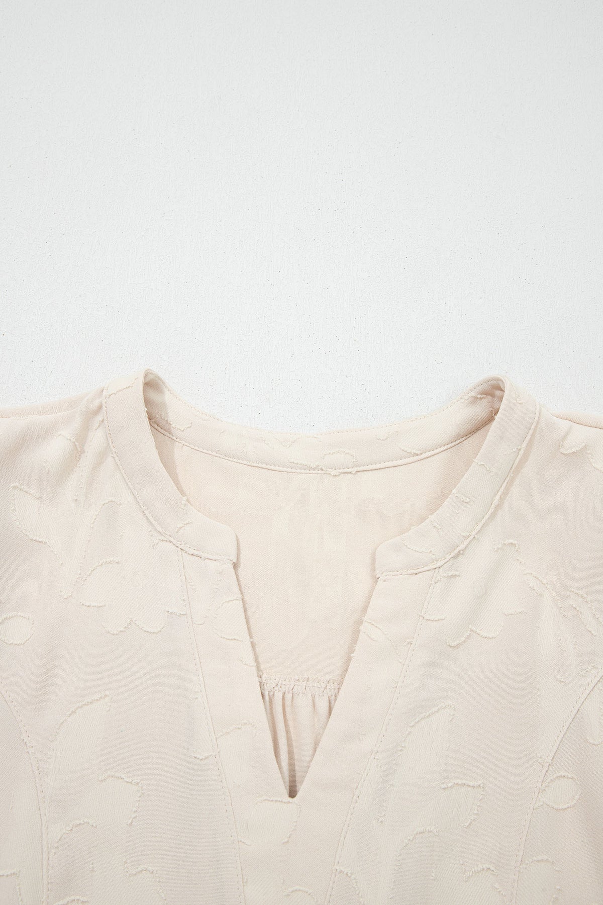 Parchment Long Sleeve Notched Neck Jacquard Tiered Mini Dress