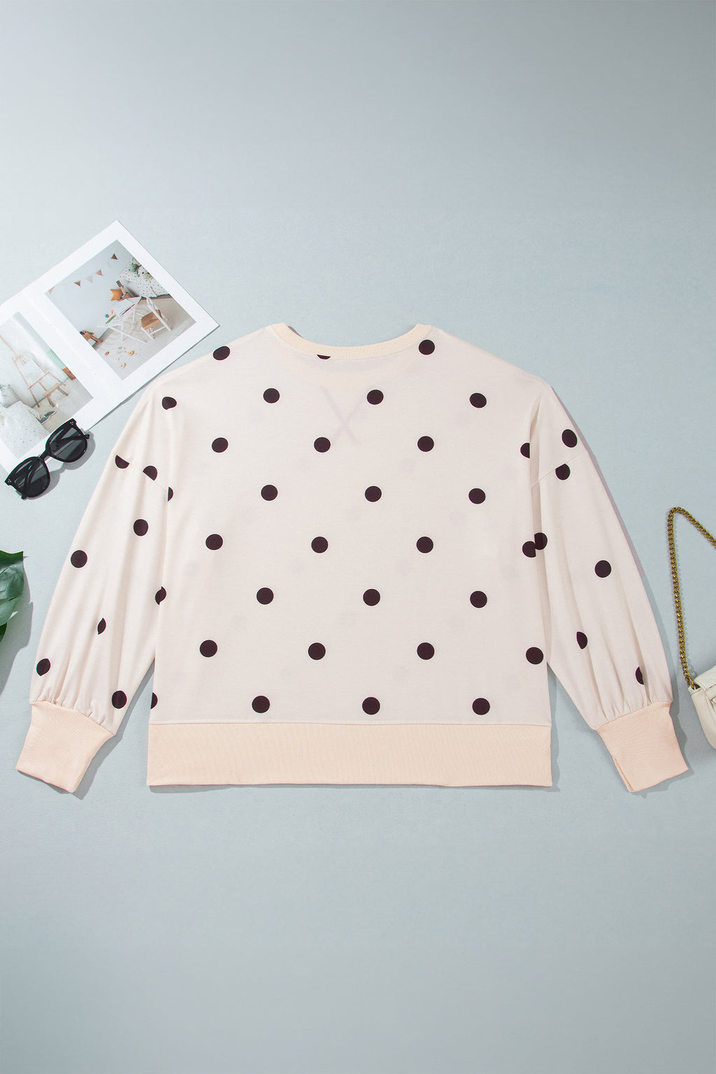 Yellow Round Neck Long Sleeve Polka Dot Plus Size Top