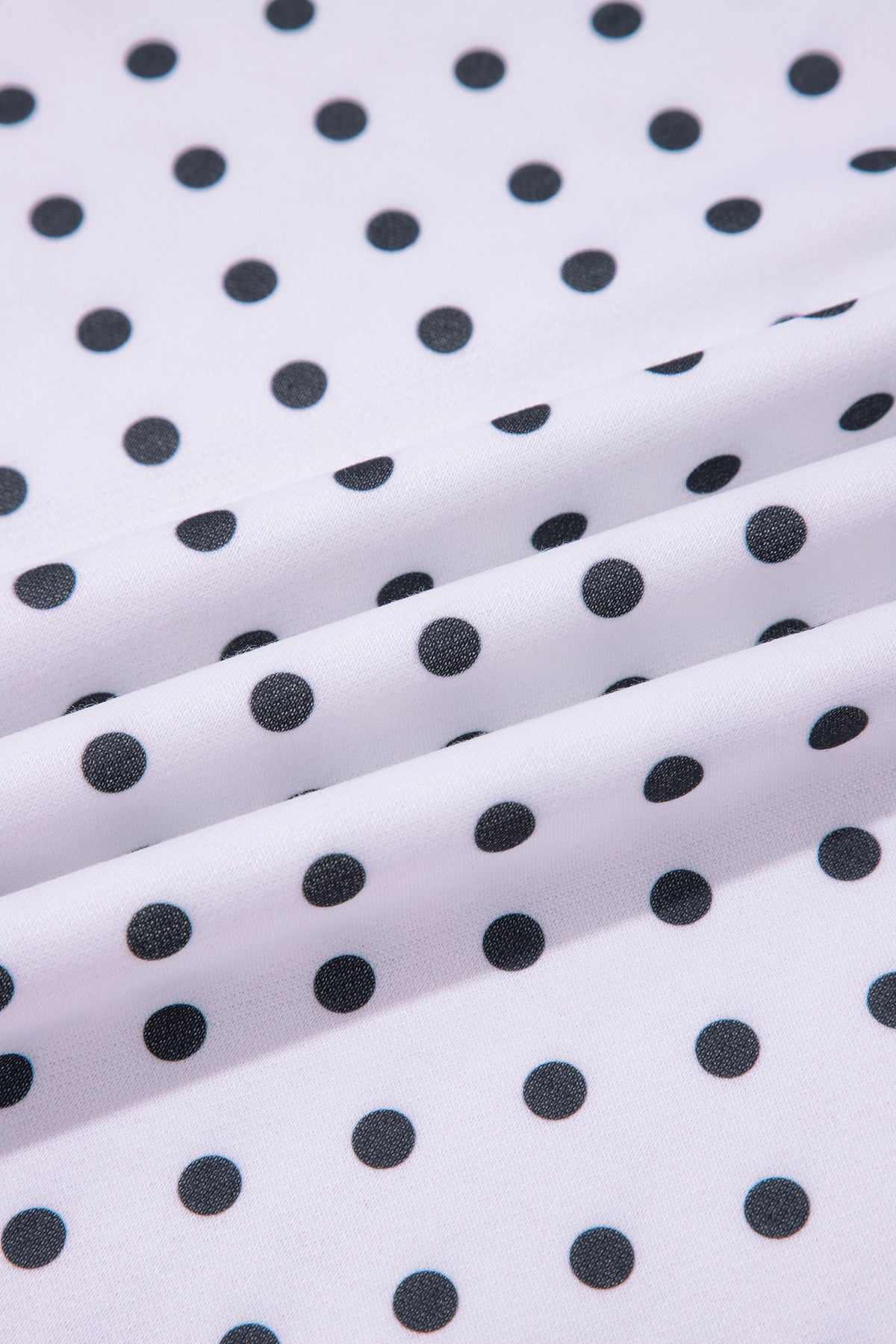 White Polka Dot Ribbed Stand Neck Plus Size Casual Sweatshirt