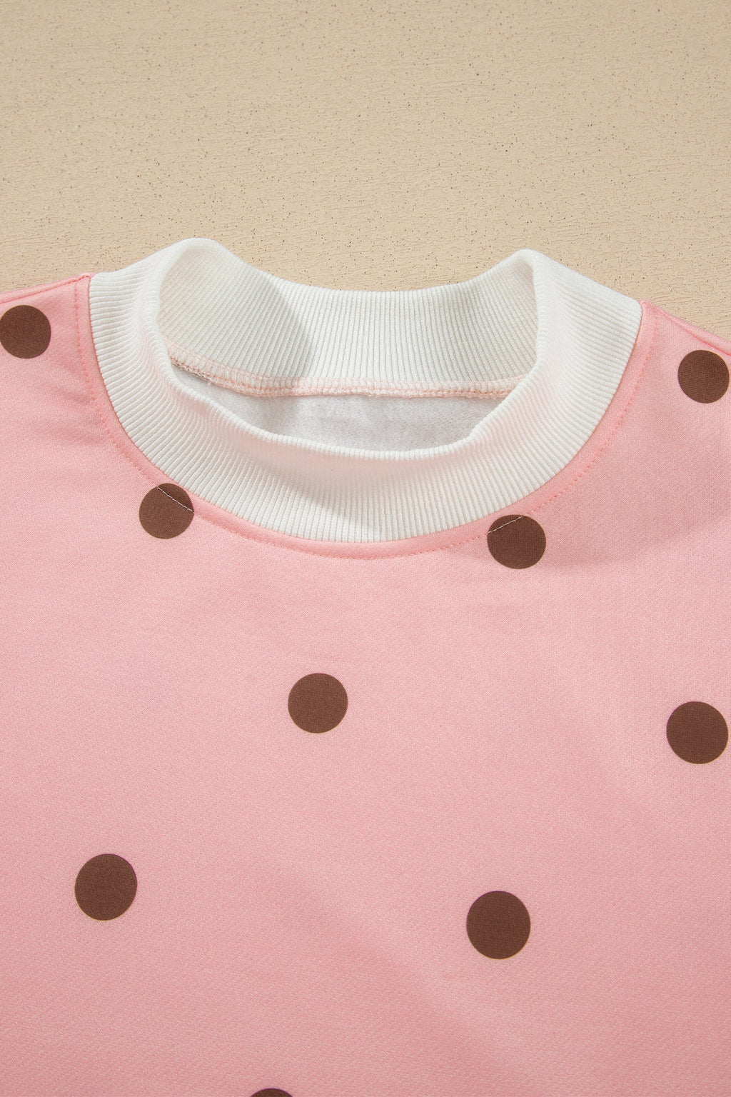 Polka Dot Ribbed Trim Mock Neck Top & Shorts Set