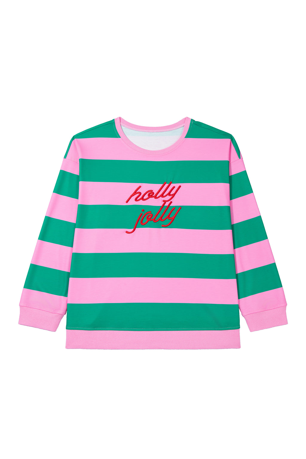Green Stripe Festive Holly Jolly Printed Casual Plus Size Sweatshirt