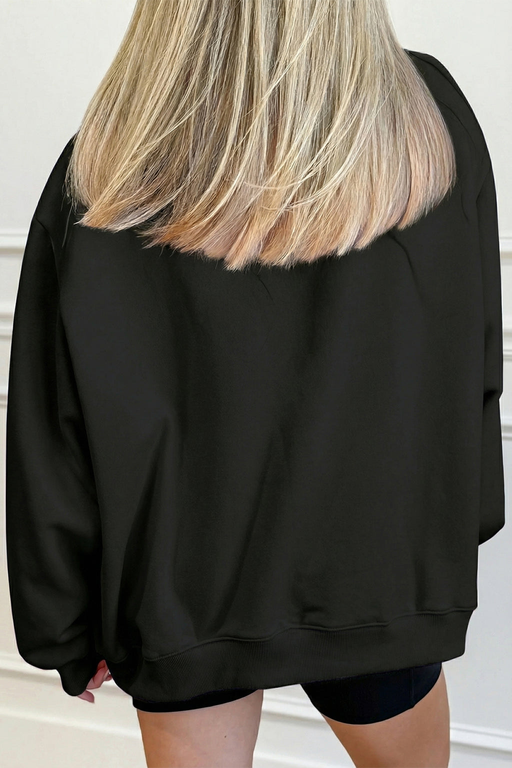 Dark Blue Solid Color Oversized Mock Neck Sweatshirt