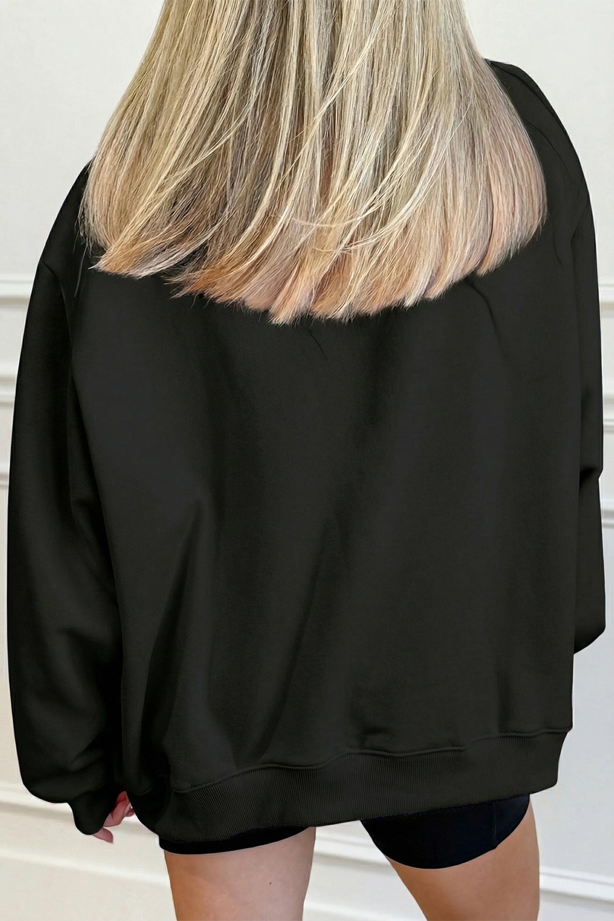 Dark Blue Solid Color Oversized Mock Neck Sweatshirt