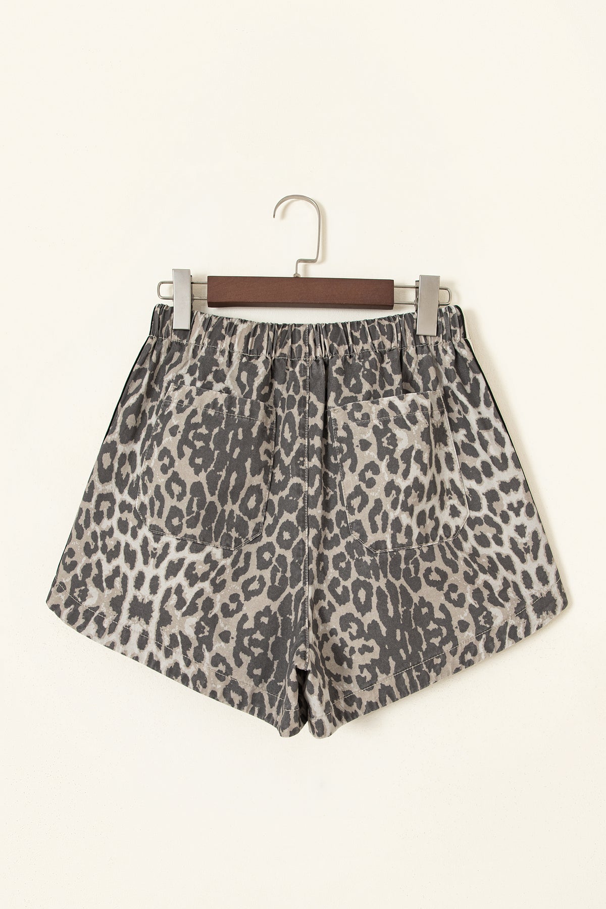 Multicolour Leopard Pattern Striped Detail Drawstring Denim Shorts