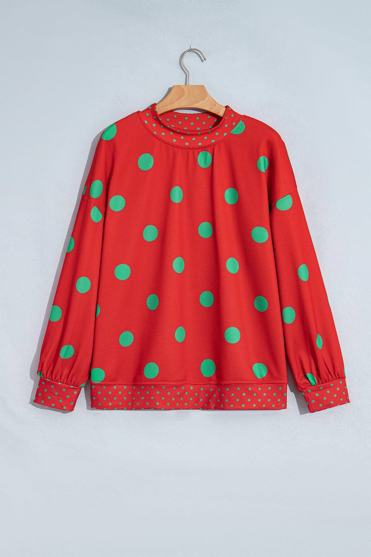 Pink Polka Dot Print Contrast Detail Oversized Tunic Sweatshirt