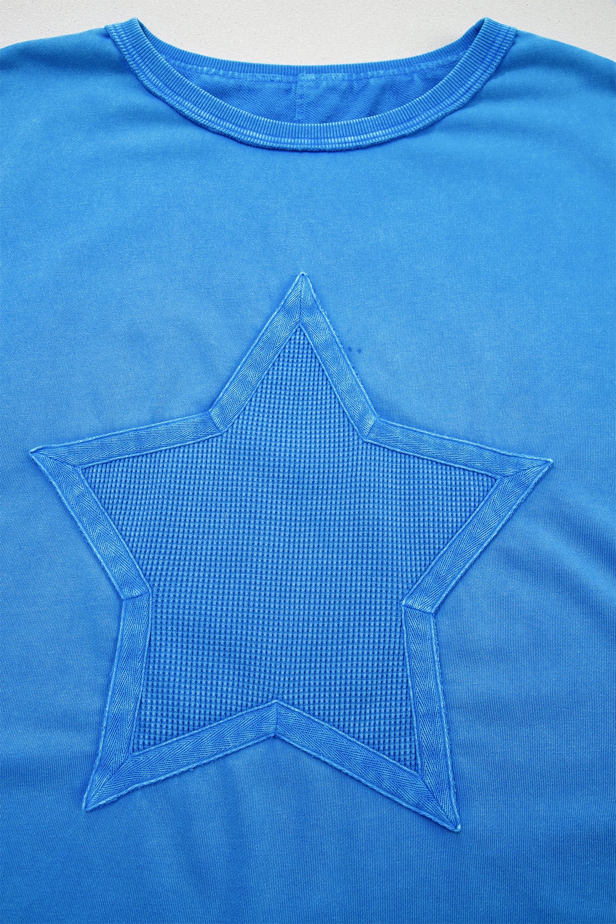 Blue Mineral Wash Star Mesh Patchwork Oversize Tee