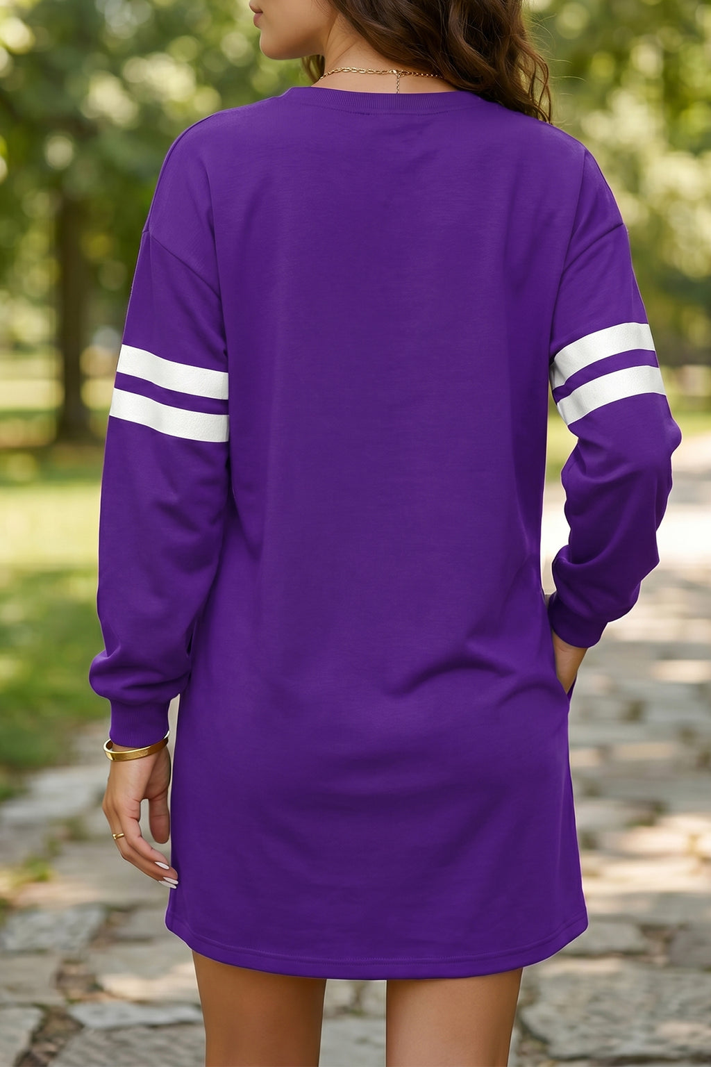 Sky Blue Varsity Contrast Banded Sleeve Shift Sweatshirt Dress