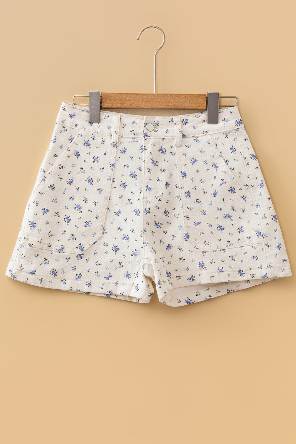 White Floral Casual Cute Denim Shorts