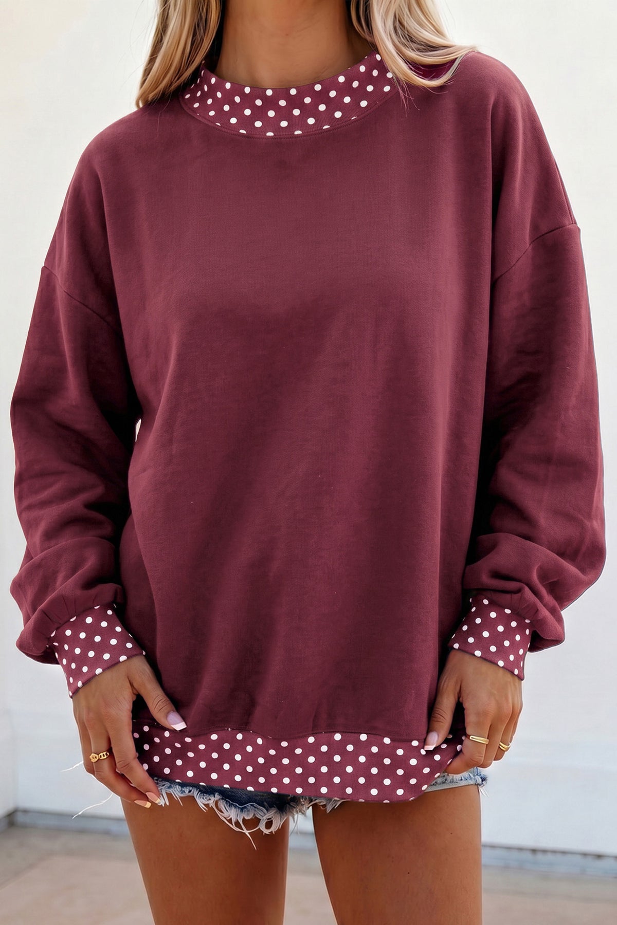 Orange Colorblock Polka Dot Contrast Trim Oversized Sweatshirt