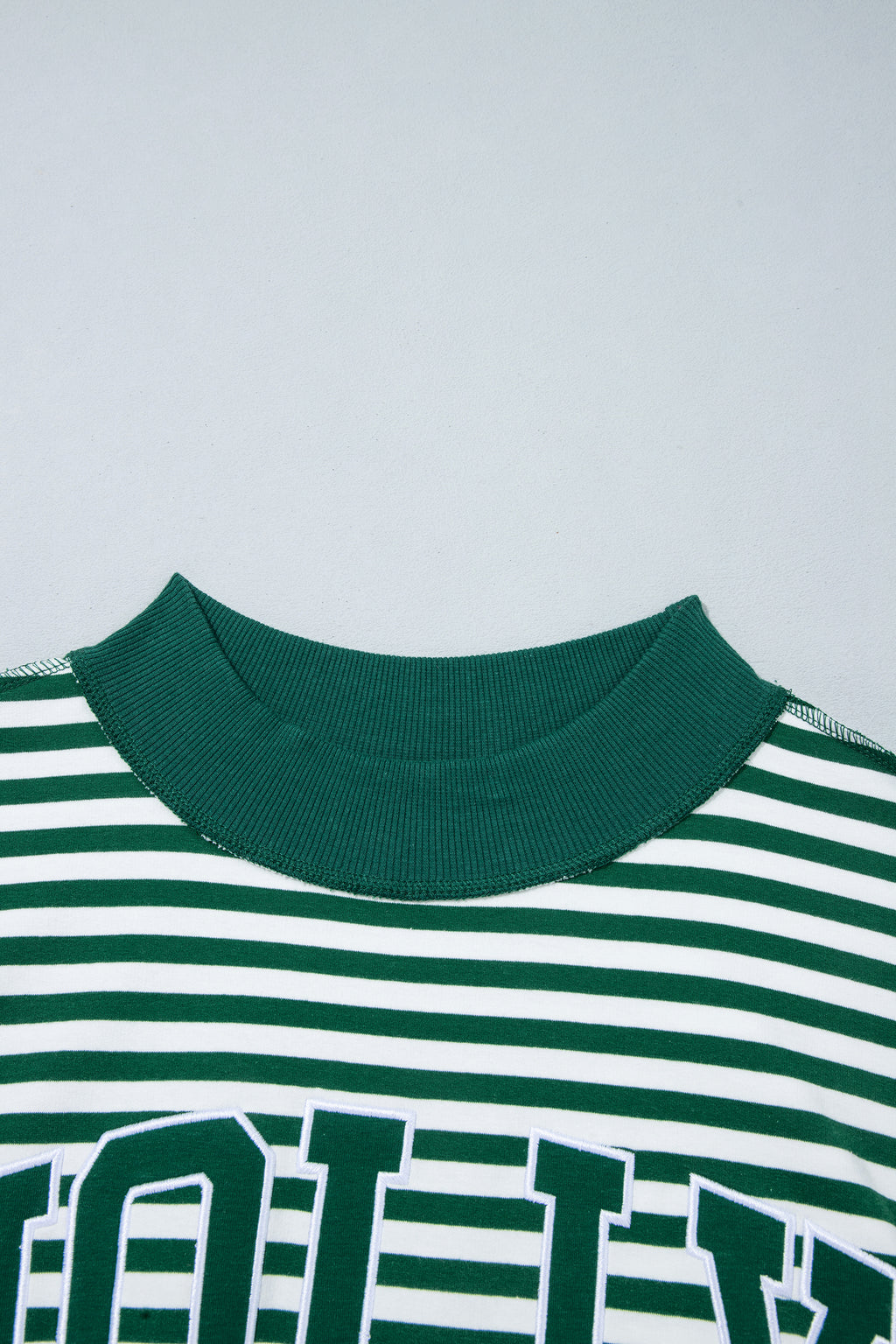 Green Stripe Christmas Slogan Embroidery Patched Mock Neck Oversized Sweatshirt