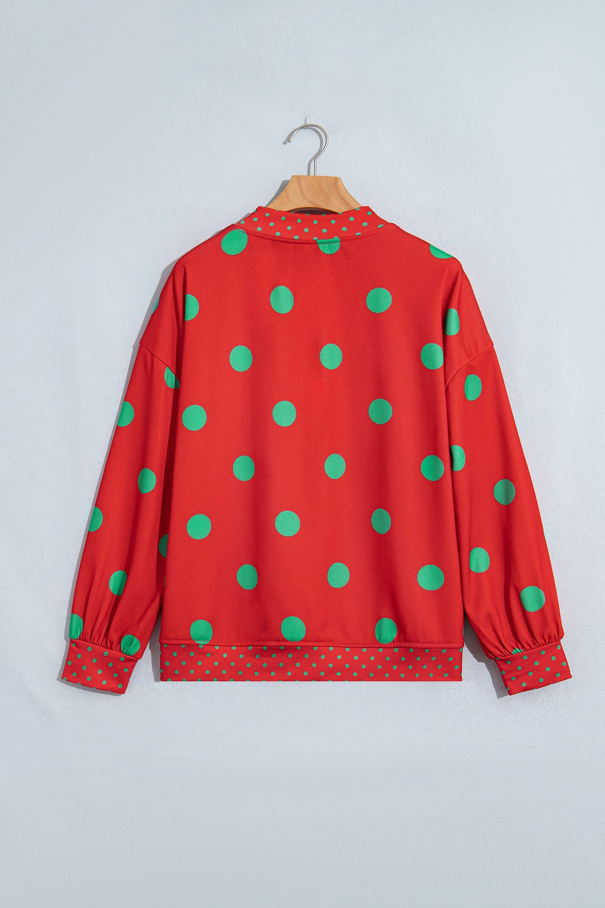 Pink Polka Dot Print Contrast Detail Oversized Tunic Sweatshirt