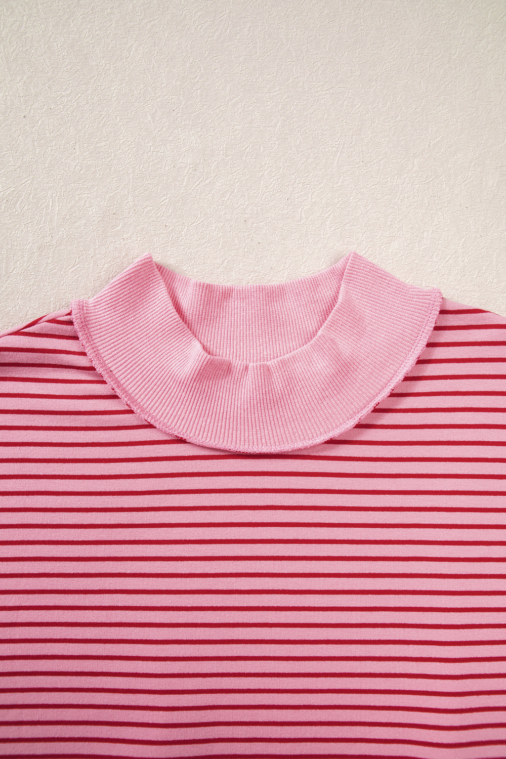 Khaki Stripe Ribbed Color Block Mock Neck Oversized Sweatshirt