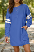 Sky Blue Varsity Contrast Banded Sleeve Shift Sweatshirt Dress
