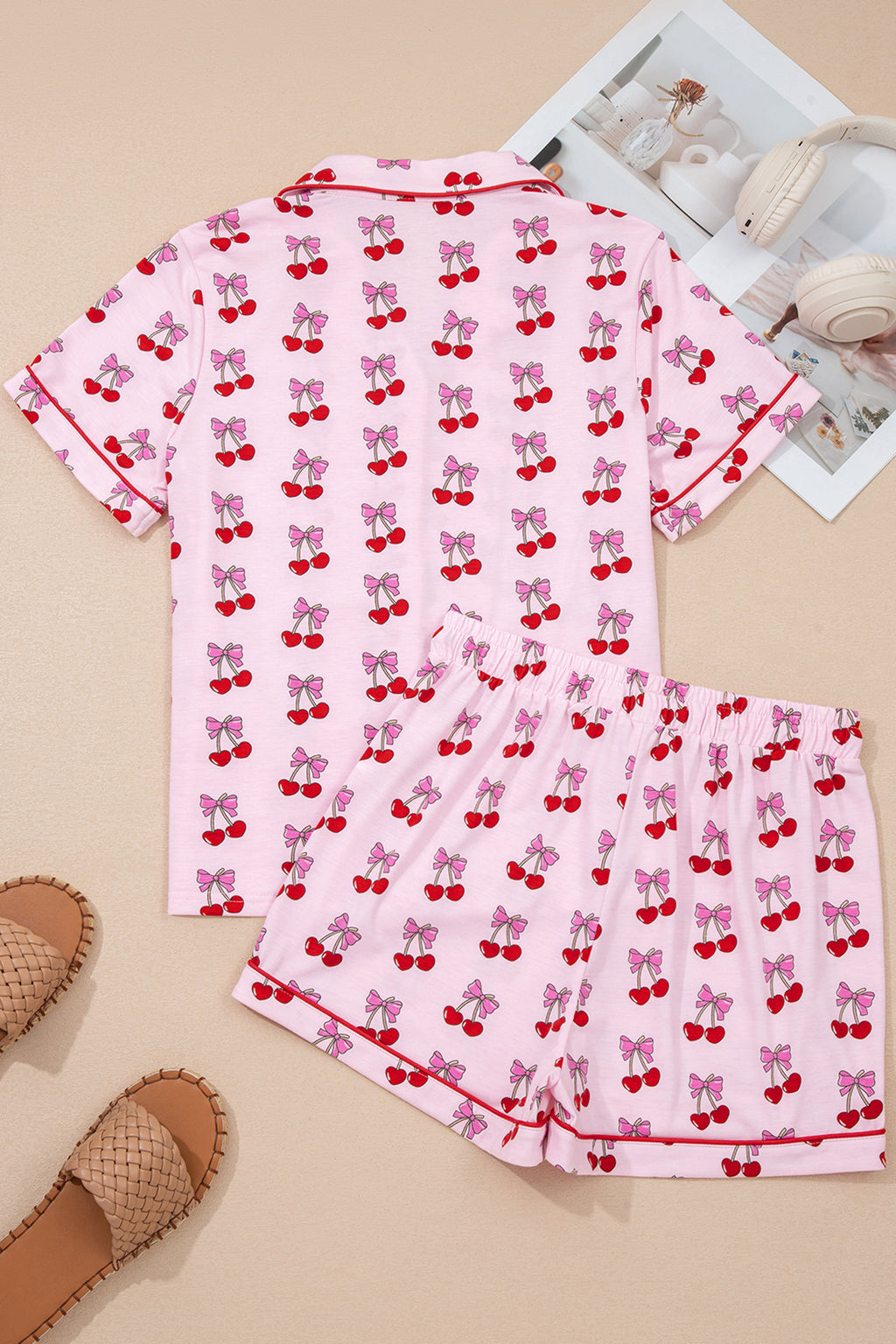 Sky Blue Bow Print Short Pajama Set