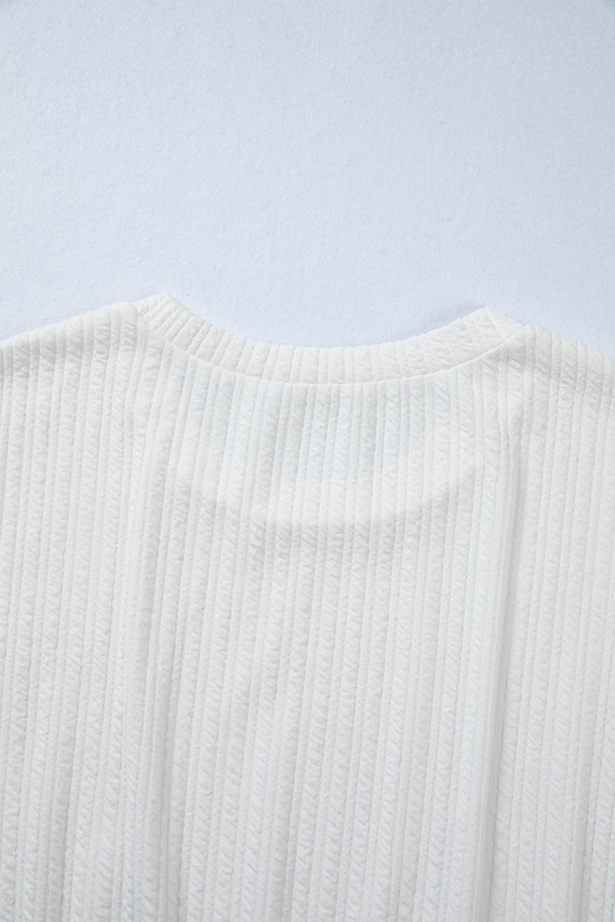 White Solid Color Textured Drop Shoulder Long Sleeve Peplum Top