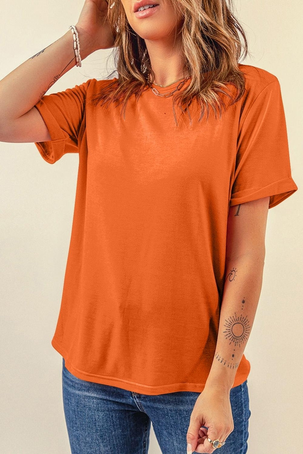 Tillandsia Purple Casual Plain Crew Neck Tee