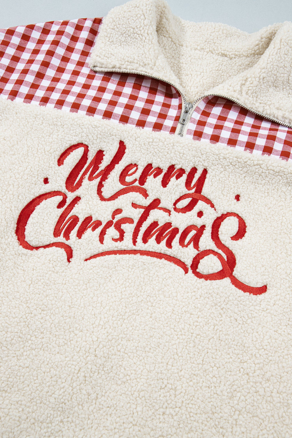 Merry Christmas Gingham Patchwork Fleece Sweatshirt