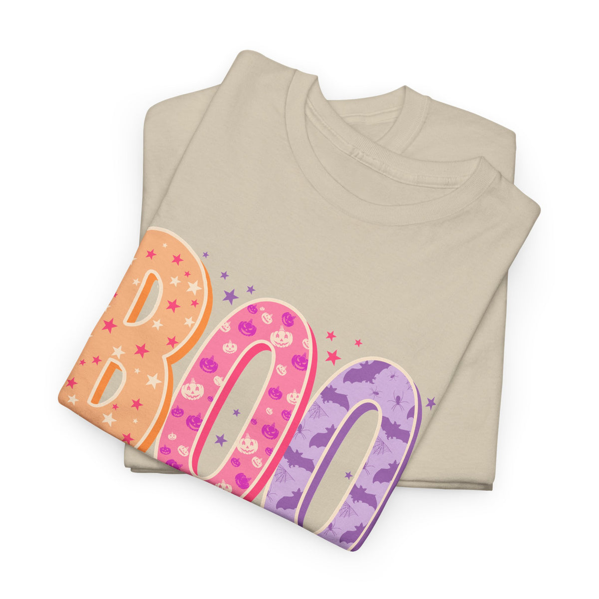 BOO Halloween Tee — Colorful Pastel Ghost Letter T-Shirt