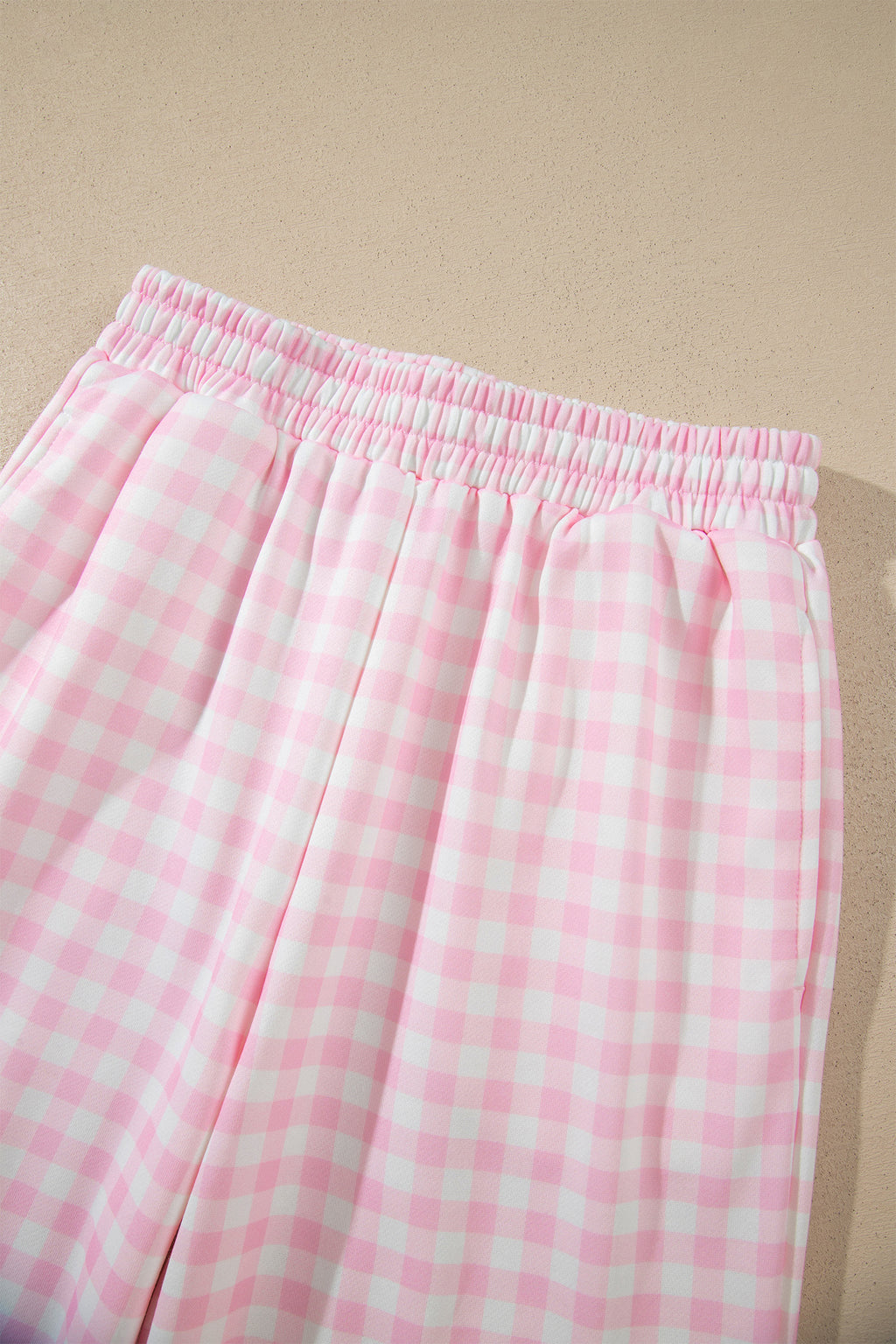 Pink Plaid Long Sleeve Two Piece Pant Set