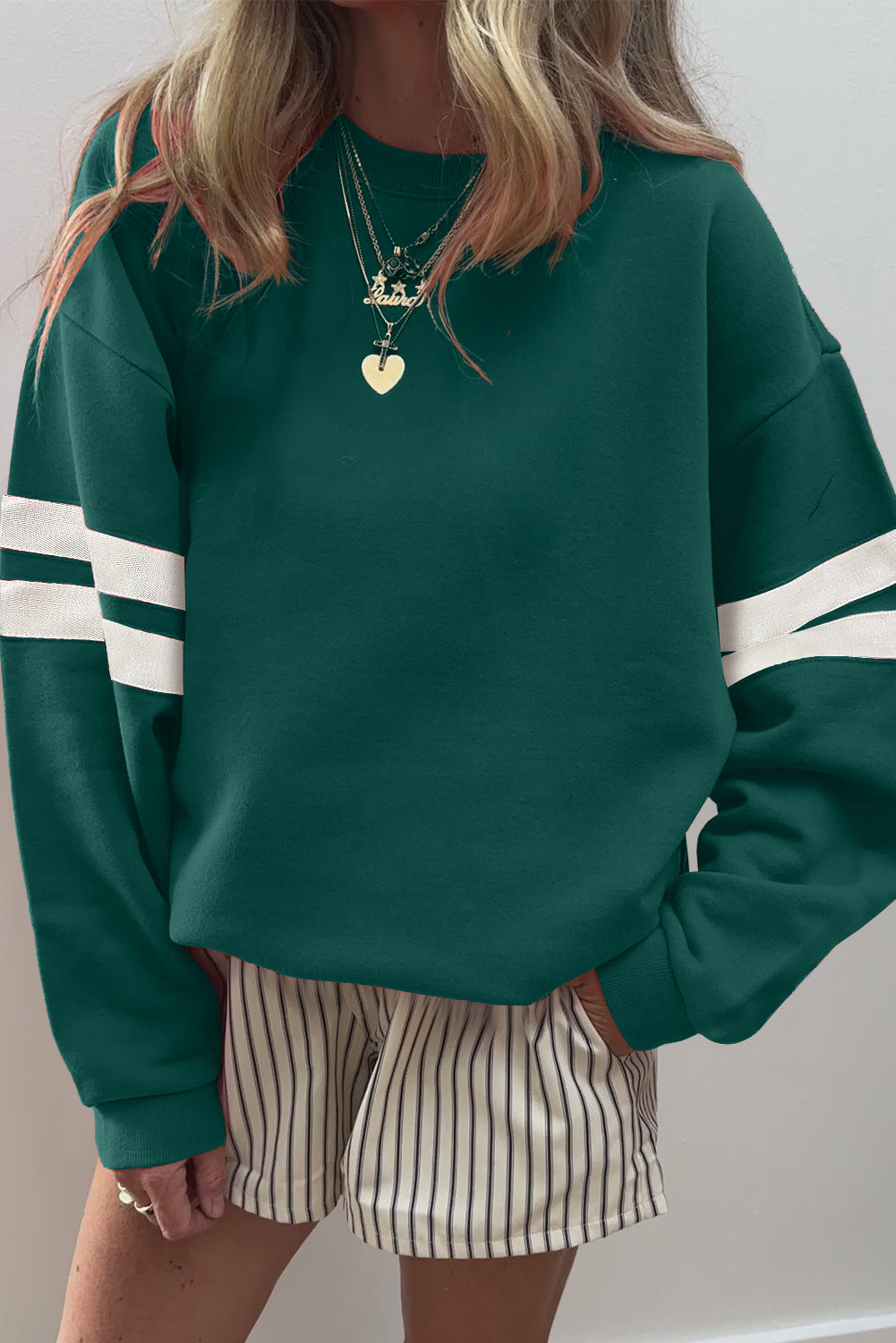 White Varsity Striped Detail Drop Shoulder Oversized Sweatshirt