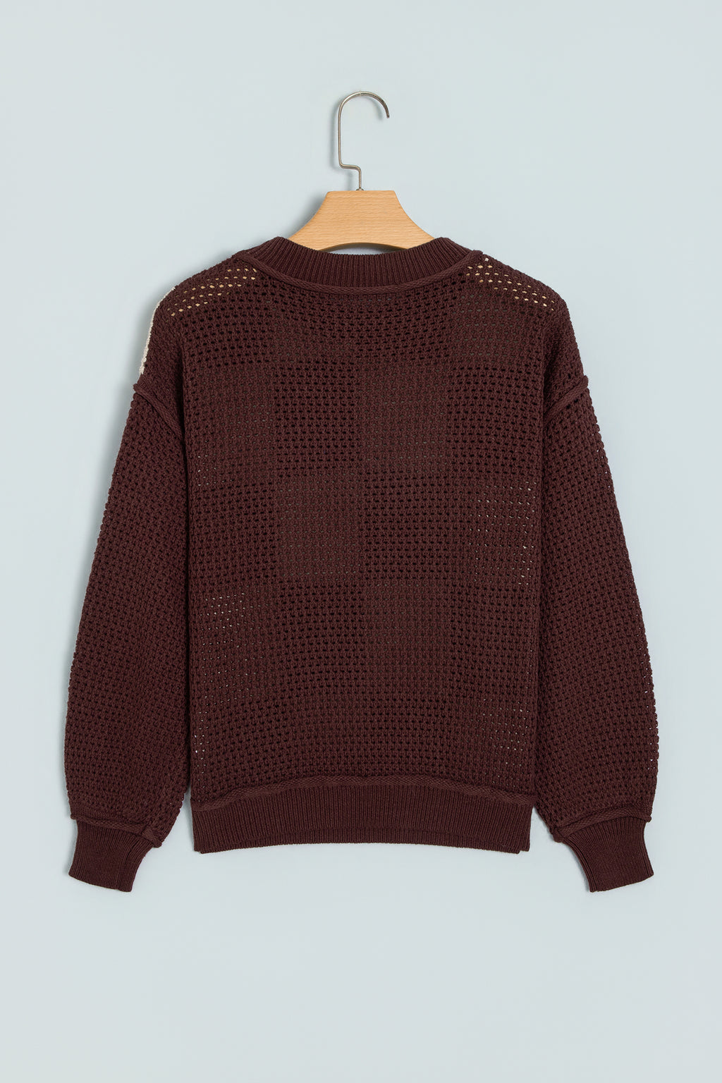 Brown Checkered Pattern Knit Loose Pullover Sweater