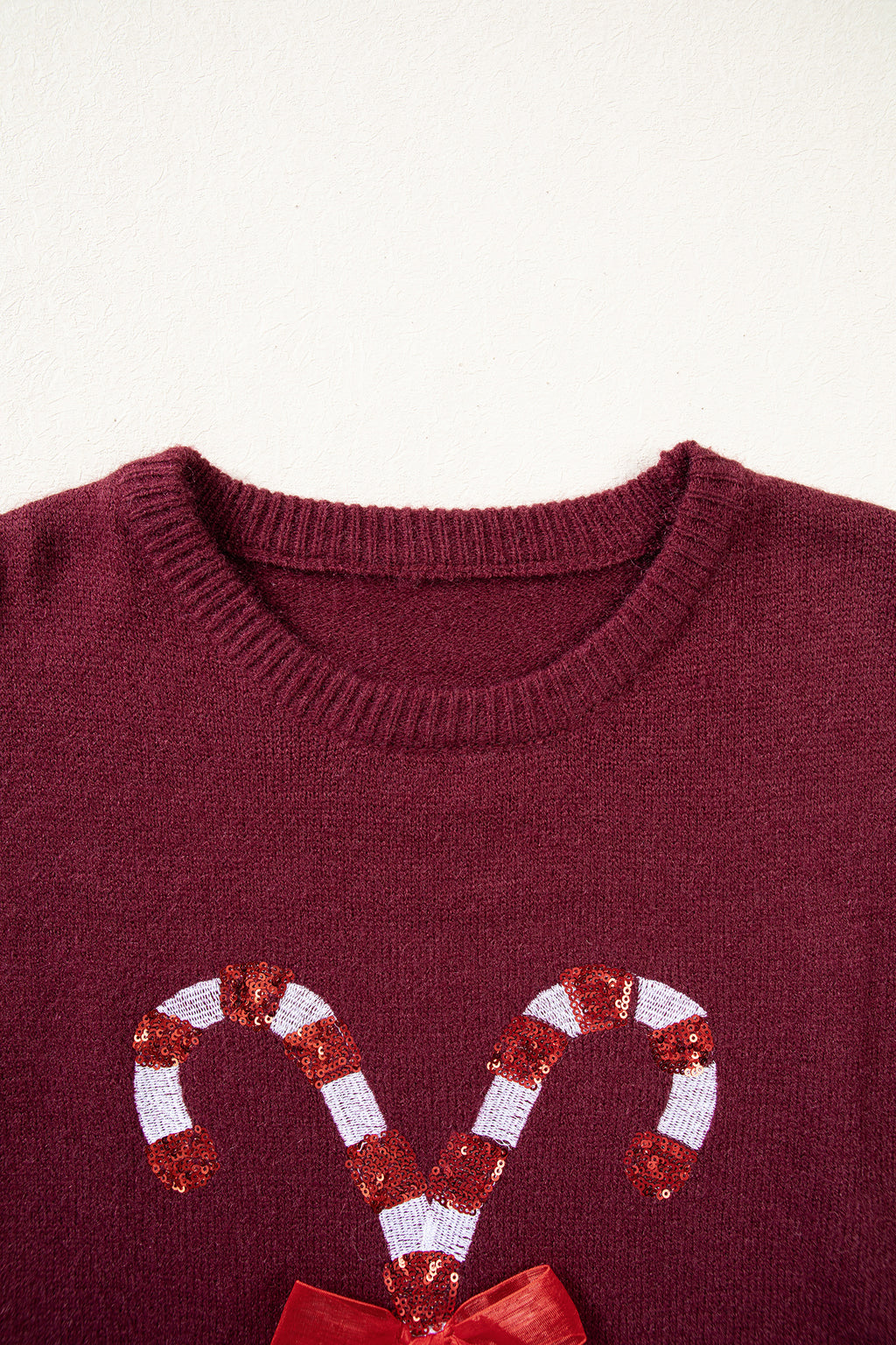 Red Dahlia Sequined Candy Cane Festive Casual Christmas Sweater