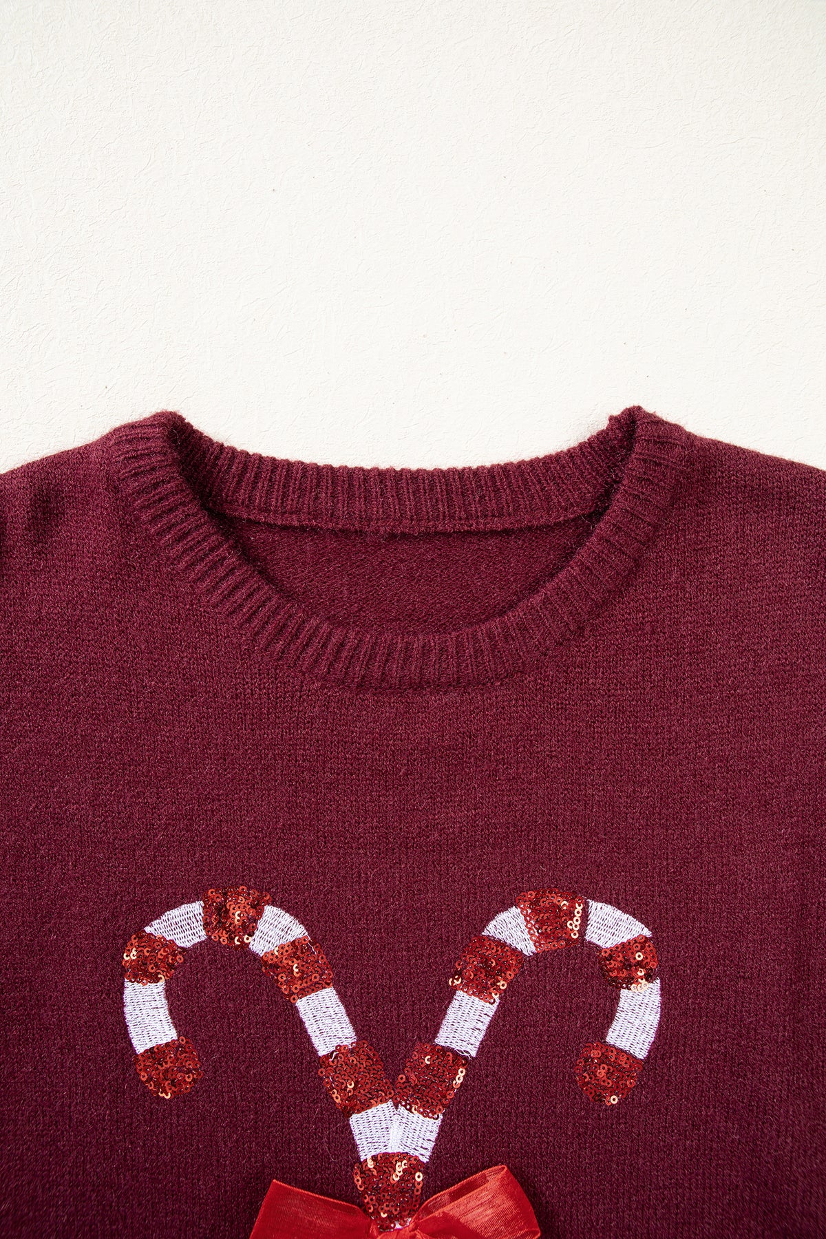 Red Dahlia Sequined Candy Cane Festive Casual Christmas Sweater
