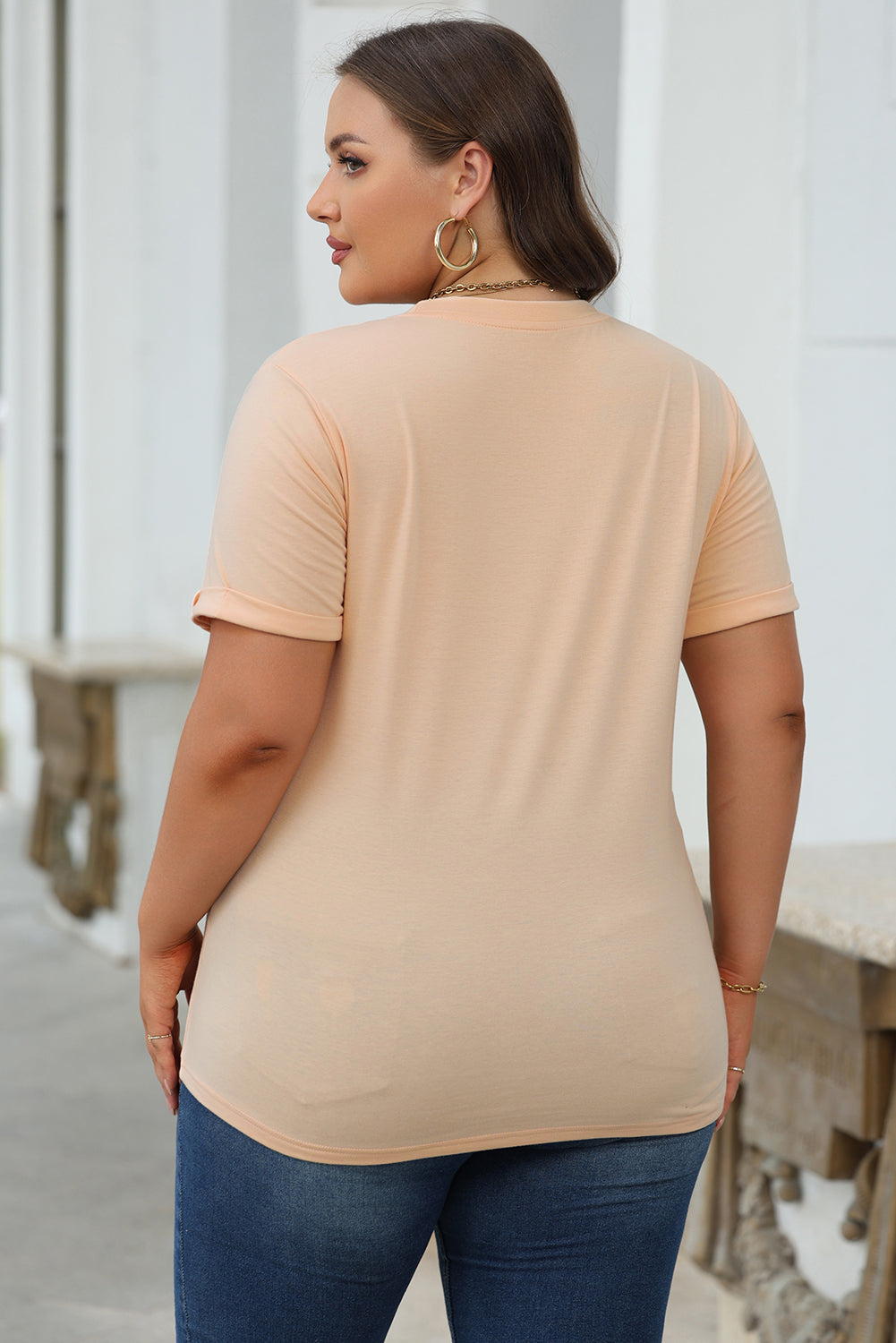 Tillandsia Purple Casual Plain Crew Neck Tee