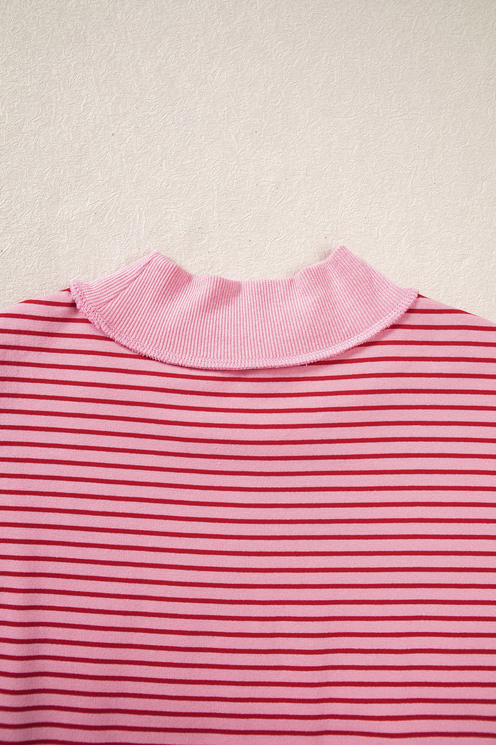 Khaki Stripe Ribbed Color Block Mock Neck Oversized Sweatshirt
