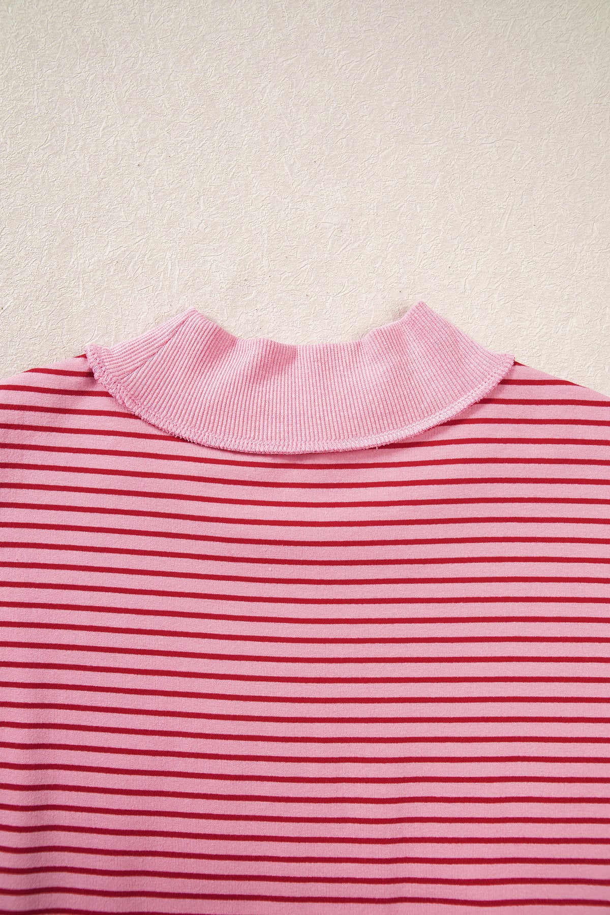 Khaki Stripe Ribbed Color Block Mock Neck Oversized Sweatshirt