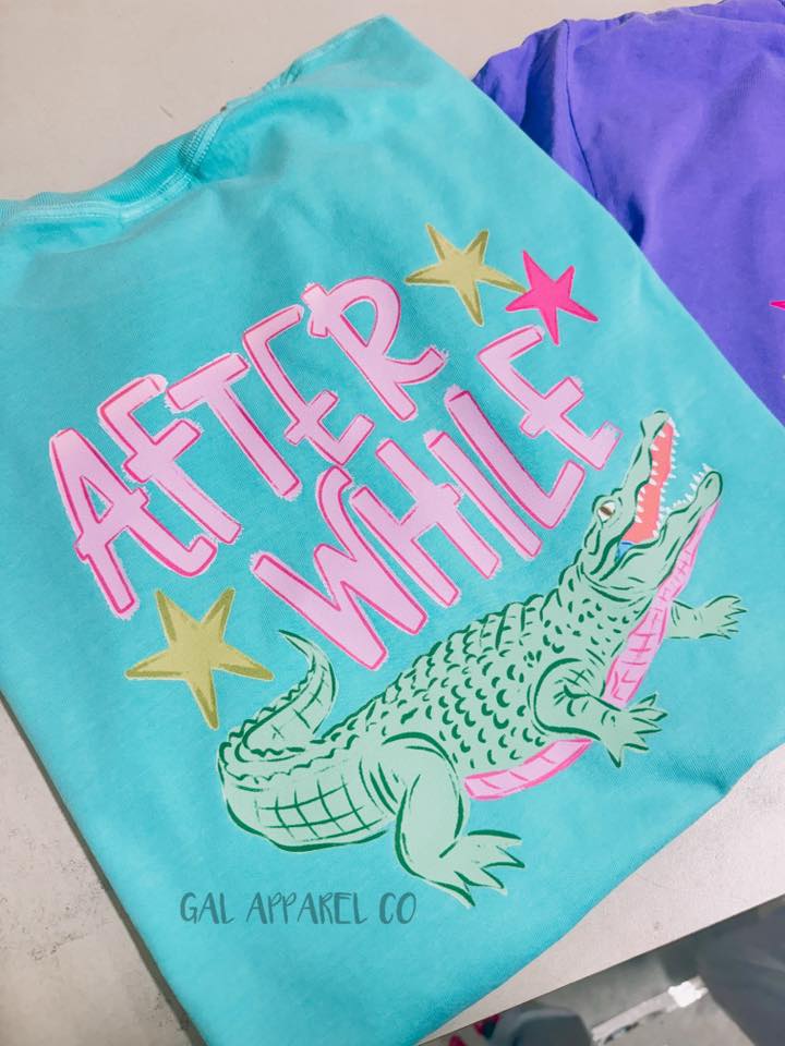 Later While Gator Graphic Tee – Purple Comfort Colors Southern Preppy Alligator Shirt