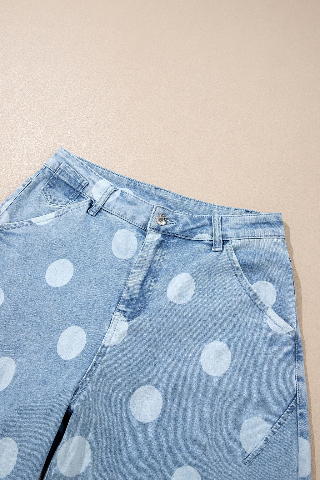 Polka Dot Denim Folded Hem High Waist Jeans