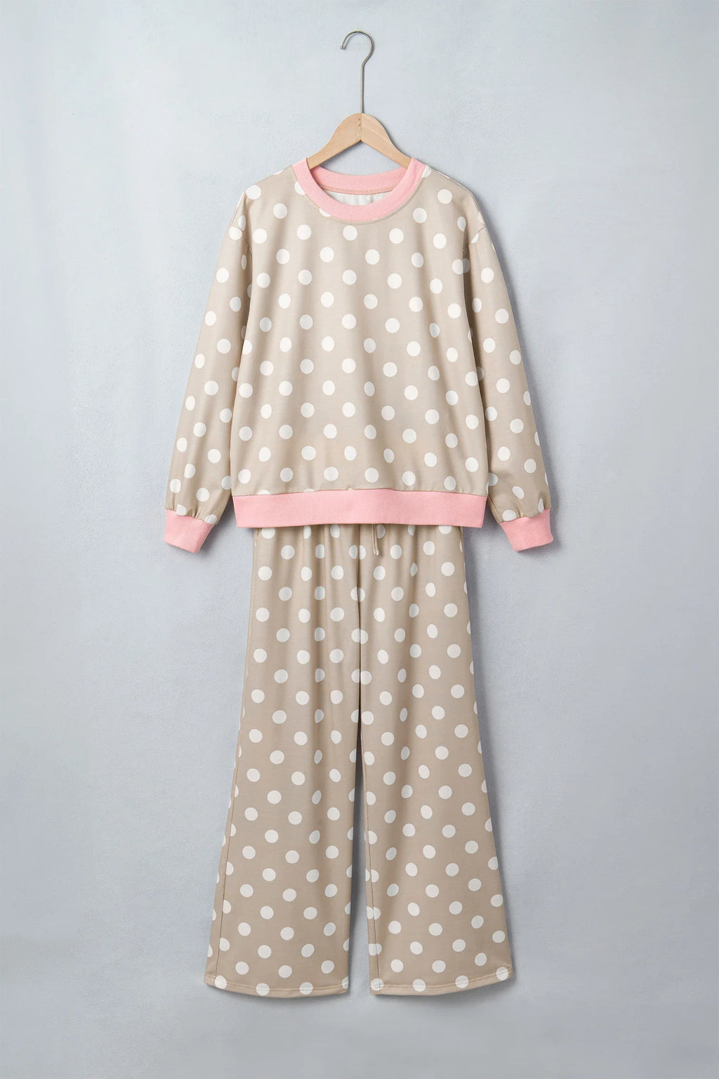 Polka Dot Long Sleeve Top & Drawstring Pants Set