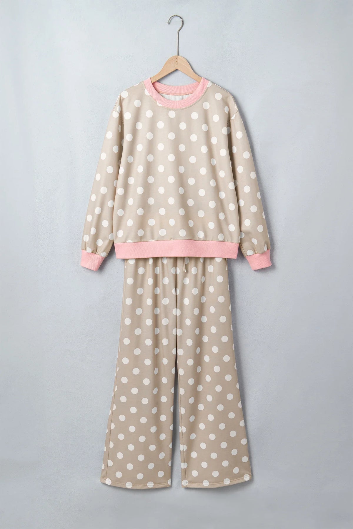 Polka Dot Long Sleeve Top & Drawstring Pants Set