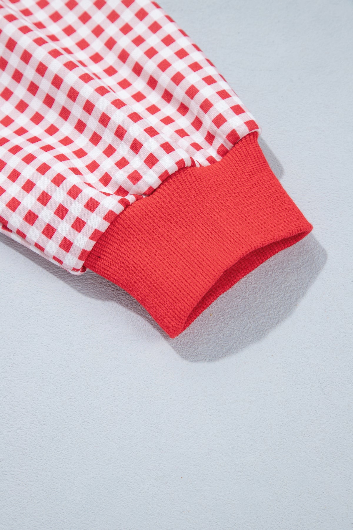 Fiery Red Plaid Contrast Long Sleeve Top And Wide Leg Pants Set
